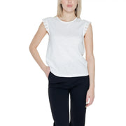 White cotton sleeveless tank top by Jacqueline De Yong featuring delicate lace trim along the shoulders