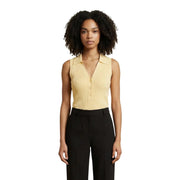Jacqueline de yong women sleeveless ribbed yellow knit tank top with collar and button front closure