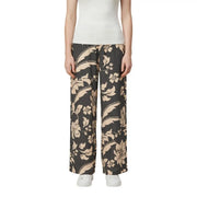 Dark gray wide-leg Jacqueline De Yong women trousers with beige floral lace pattern and delicate dotted viscose fabric