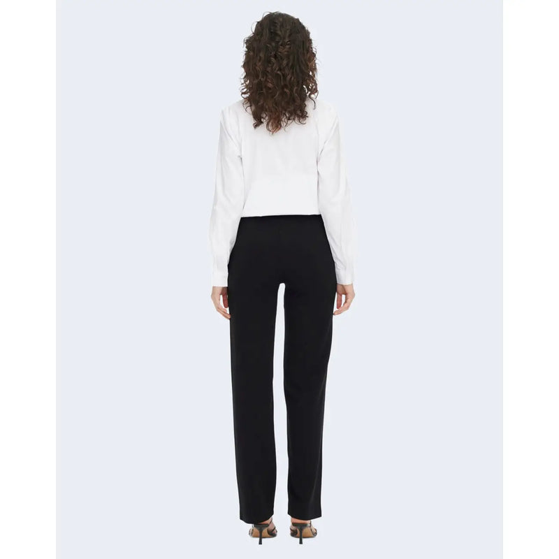 Black tailored jacqueline de yong women trousers with a sleek straight-leg cut and smooth polyester fabric