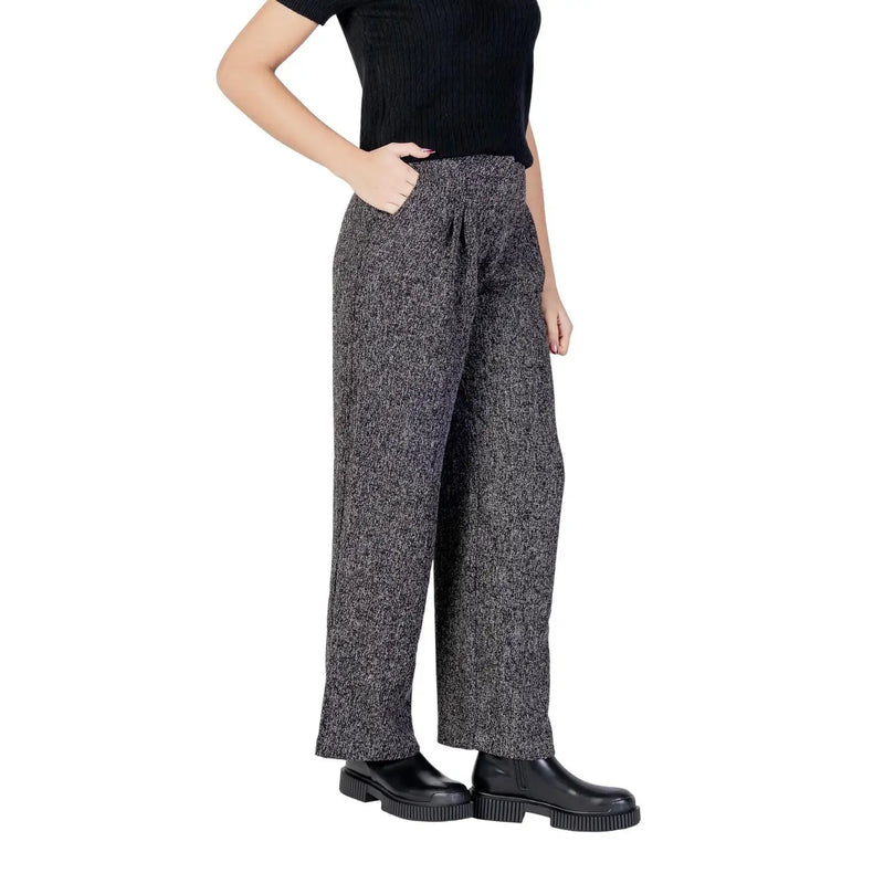 Jacqueline de yong women wide-leg trousers black and gray herringbone high waist with zip and button for fall winter
