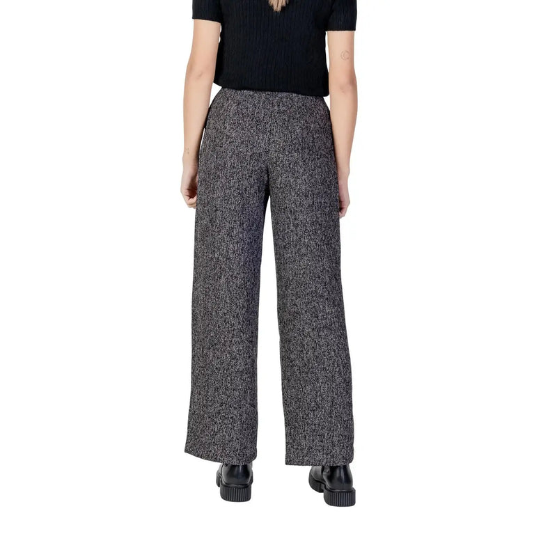Jacqueline de yong women trousers black and white herringbone wide-leg with zip button suitable for fall winter