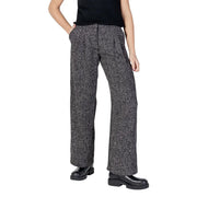 Jacqueline de yong women black and gray herringbone wide-leg trousers with zip and button for fall winter wear