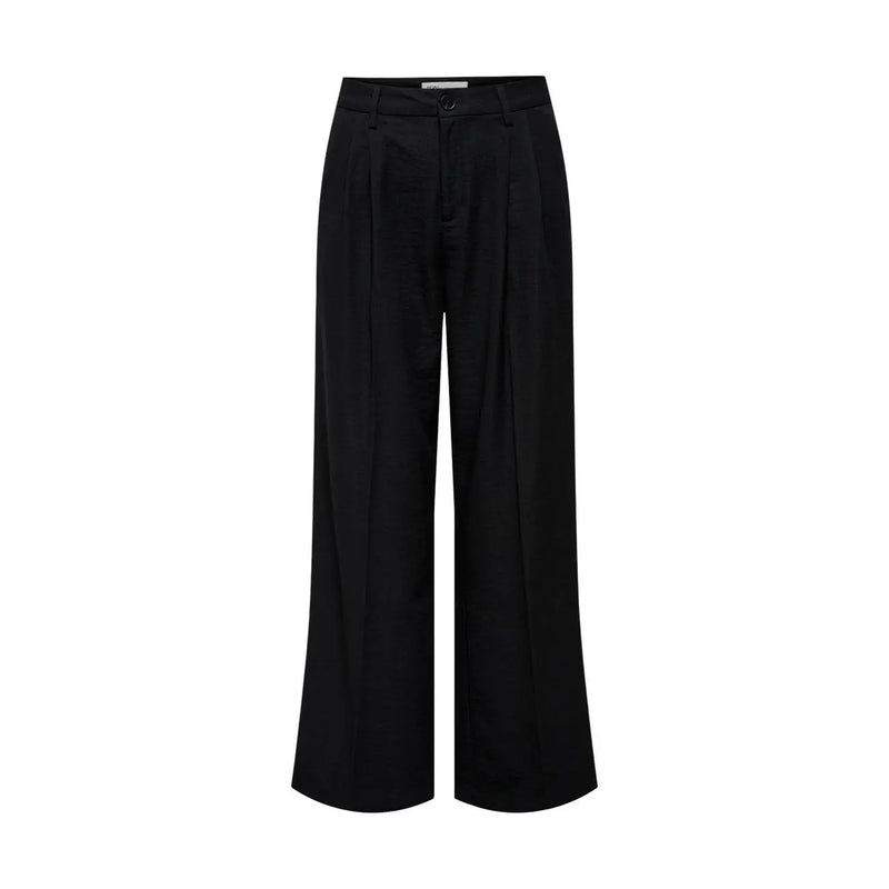 Jacqueline de yong women black wide-leg trousers with sleek tailored fit subtle front pleats zip front and pockets