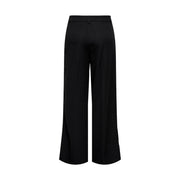 Jacqueline de yong women black trousers with wide-leg cut zip front and smooth sleek fabric