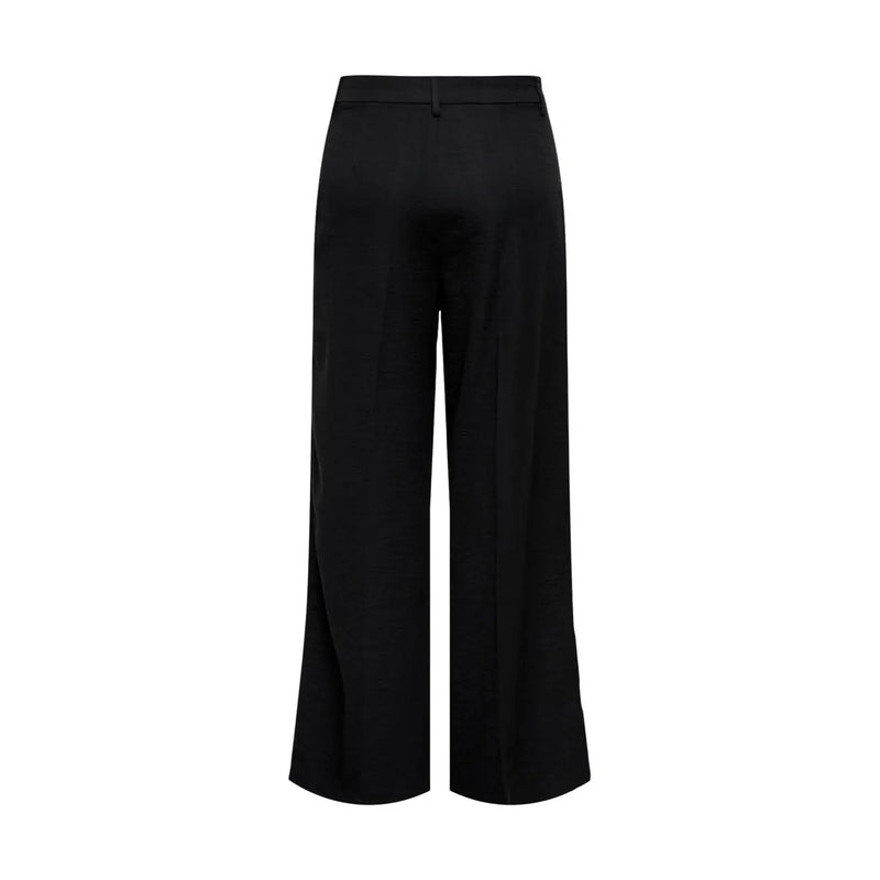 Jacqueline de yong women black trousers with wide-leg cut zip front and smooth sleek fabric