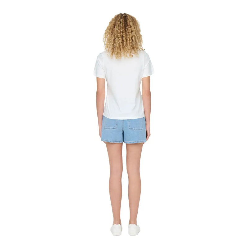 Jacqueline de yong women white cotton round neck t shirt with short sleeves worn by a model