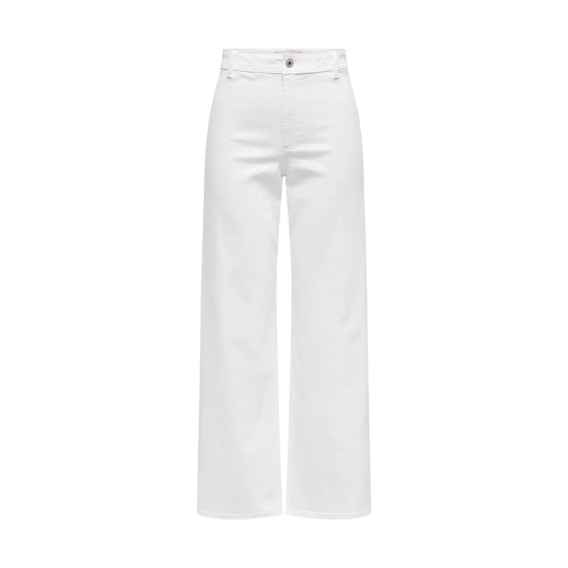 Jacqueline de Yong women white cotton high-waisted wide-leg trousers size 30 with minimalist design
