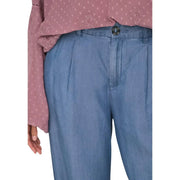 Jacqueline de yong women wide leg blue lyocell trousers with light blue denim, button closure, and pleated front