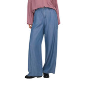 Jacqueline de yong women wide leg blue lyocell trousers with light blue pleated front and classic denim texture