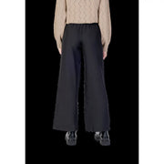 Black wide-leg polyester trousers with smooth tailored fabric and elastic waistband by jacqueline de yong women
