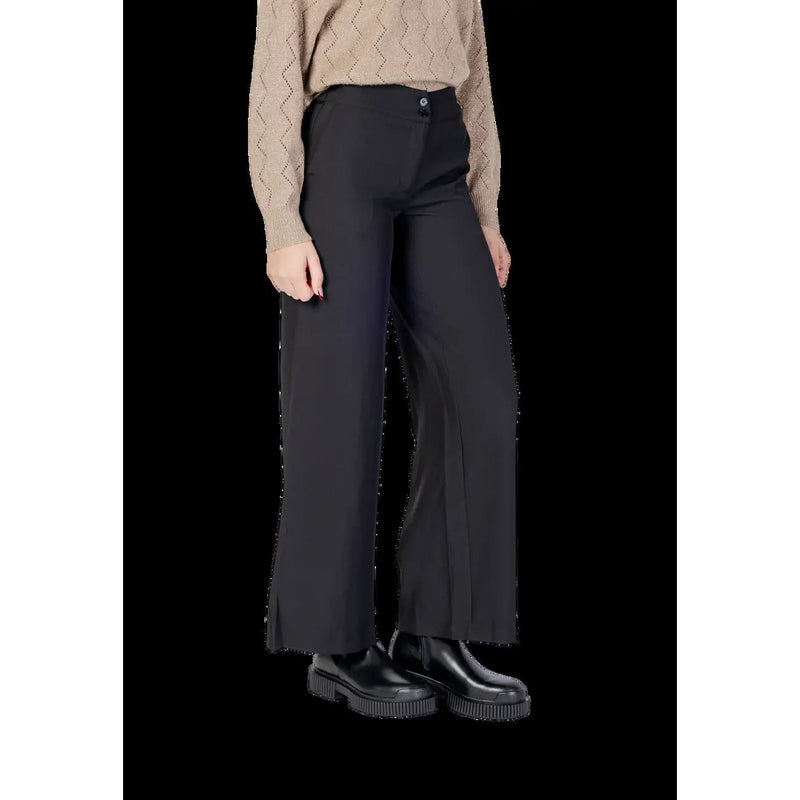 Jacqueline de yong women wide leg trousers black polyester with sleek straight cut and subtle front pleats