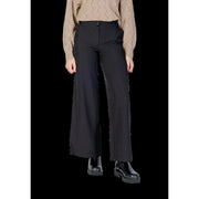 Jacqueline De Yong women wide leg trousers in black polyester with sleek straight cut and subtle fabric creases
