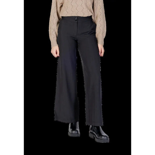 Jacqueline De Yong women wide leg trousers in black polyester with sleek straight cut and subtle fabric creases