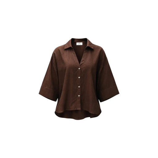 Chemise boutonnée classique ample en viscose marron pour femme Jdy, avec col et manches trois-quarts