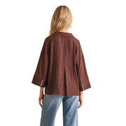 Brown linen blazer with three-quarter sleeves and white buttons at cuffs for women by JDY viscose classic shirt