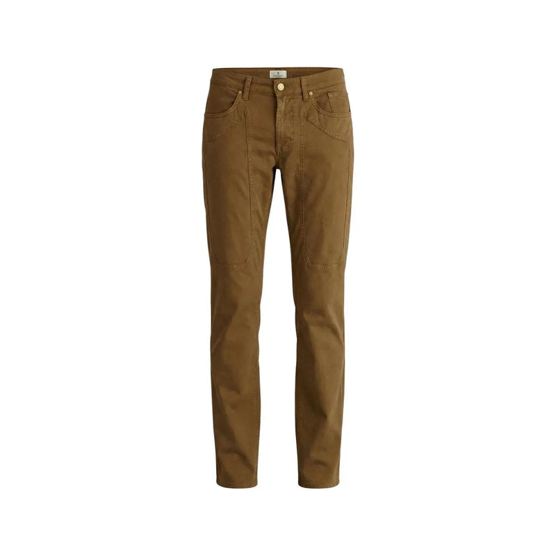Jeckerson men trousers in tan slim-fit denim with classic five-pocket design and gold-tone hardware