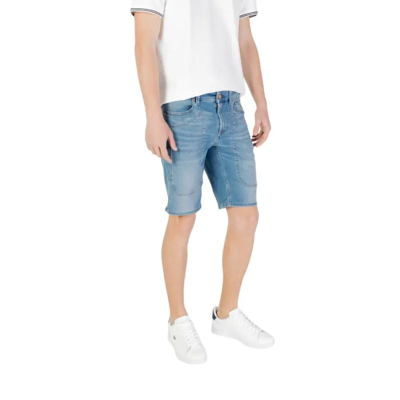 Jeckerson men blue cotton blend light-wash denim shorts with five-pocket design and subtle fading for casual wear