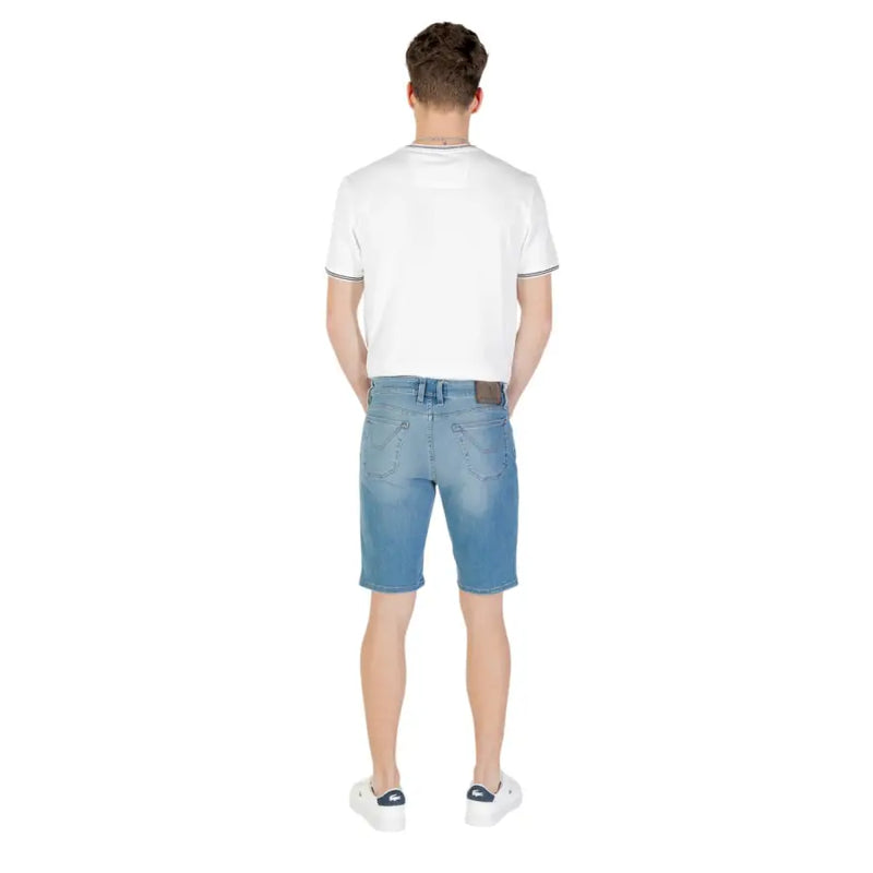Jeckerson men blue cotton blend shorts in light-wash denim with classic five-pocket design and dark stitching