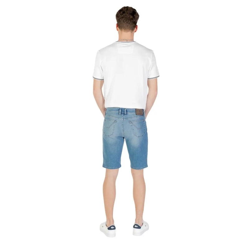 Jeckerson men blue cotton blend shorts in light-wash denim with classic five-pocket design and dark stitching