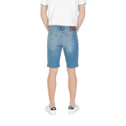Jeckerson men blue cotton blend light-wash denim shorts with classic five-pocket design and brown leather patch