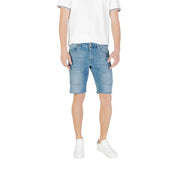 Jeckerson men blue cotton blend light-wash denim shorts with classic five-pocket design and subtle fading for spring summer
