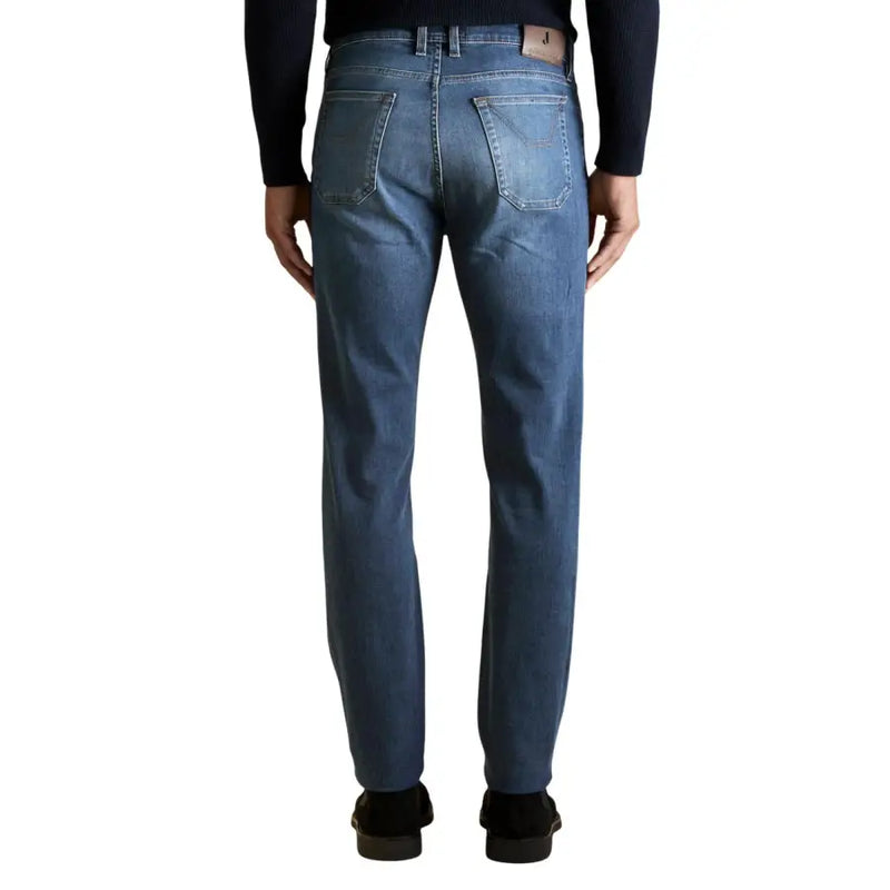 Jeckerson men jeans blue cotton stretch slim fit straight-leg cut with subtle fading on the thighs