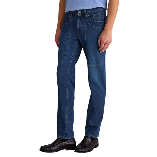 Dark blue denim Jeckerson men jeans slim fit with classic straight-leg cut and subtle thigh fading in organic cotton