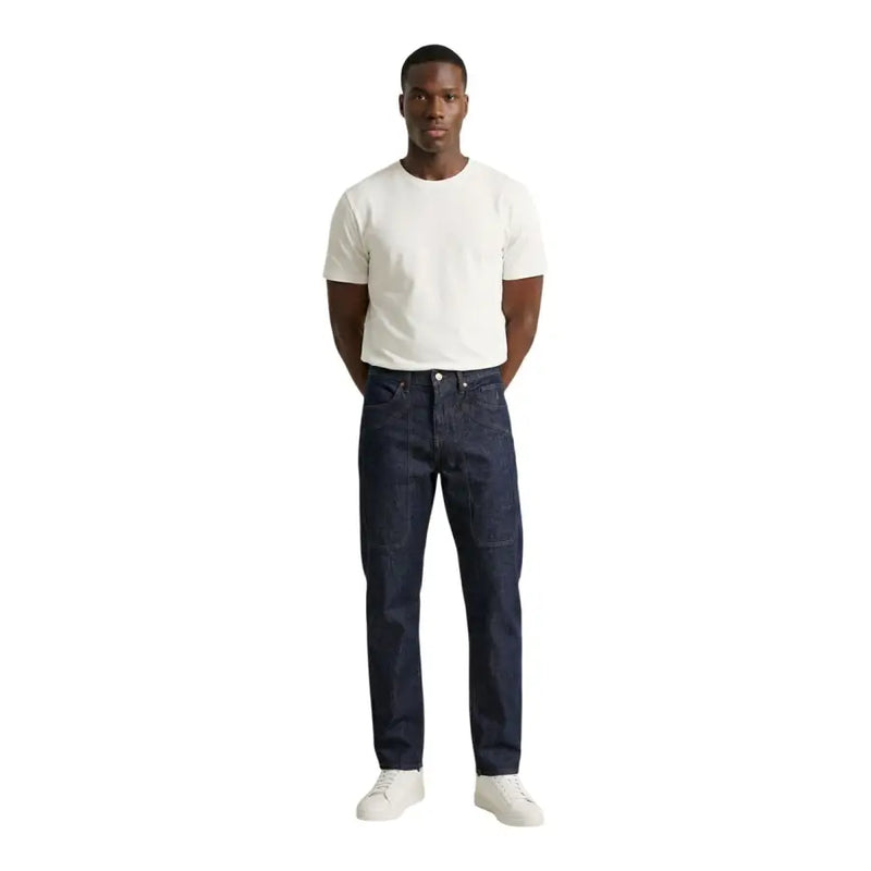 Dark indigo jeckerson men jeans in organic cotton with classic five-pocket design and subtle thigh fading