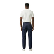 Jeckerson men jeans blue organic cotton with dark blue denim straight-leg cut and brown leather waistband patch