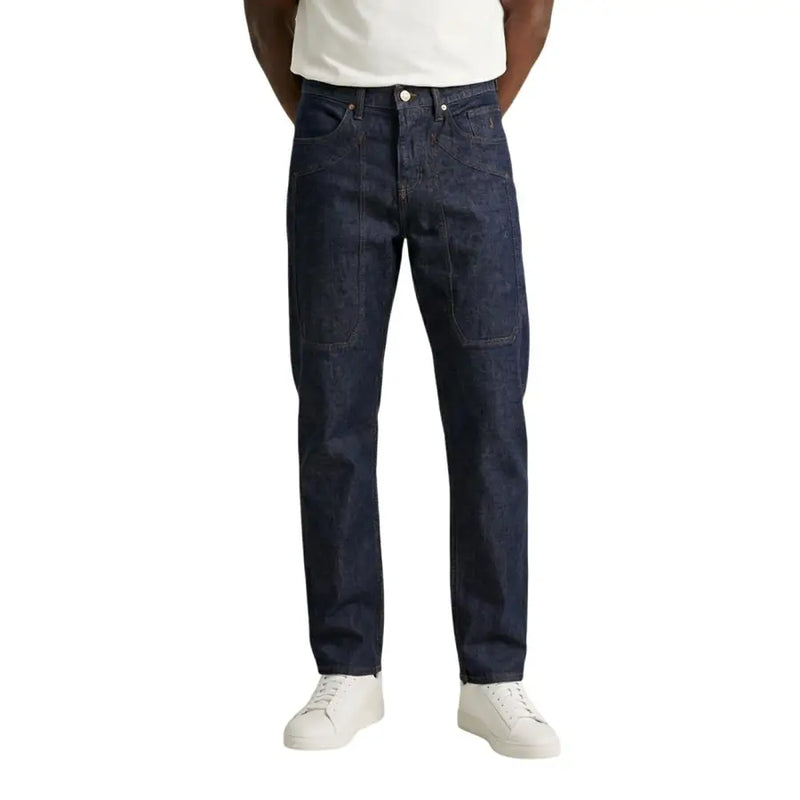 Jeckerson men jeans dark indigo straight-leg denim with reinforced patch pockets made from organic cotton