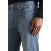 Jeckerson men jeans light blue organic cotton denim with medium wash and classic five-pocket design featuring copper hardware