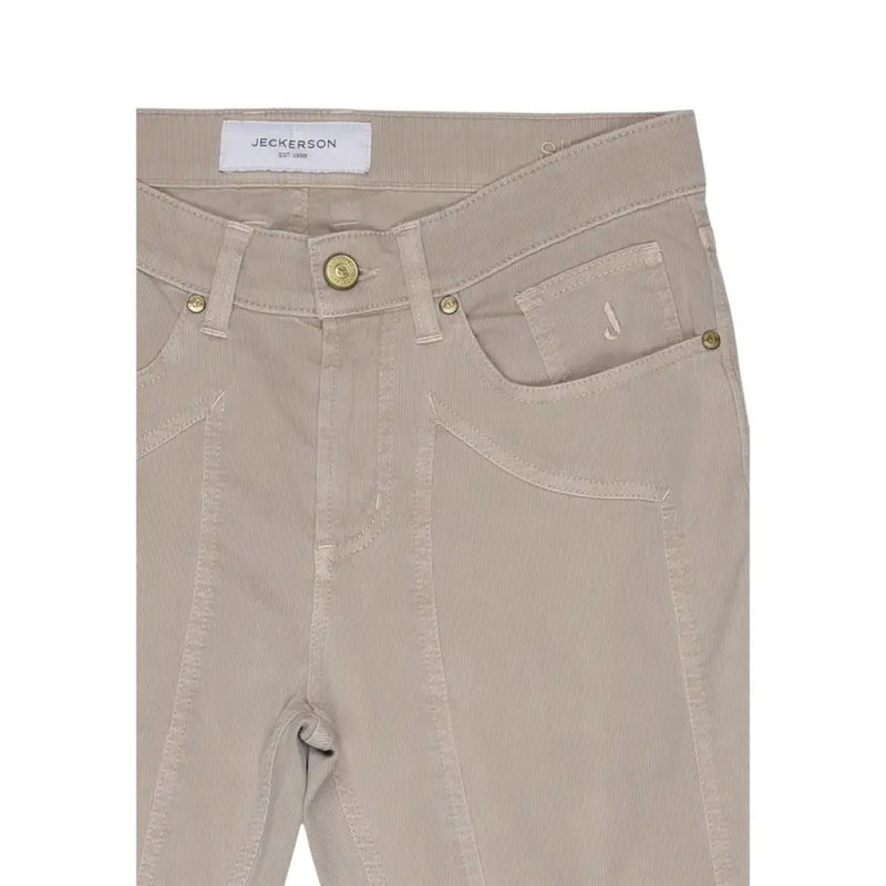 Beige Cordjeans mit dezenter Rippenstruktur und goldfarbenen Beschlägen jeckerson Etikett am Bund, Baumwollmischgewebe Piqué