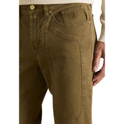 Jeckerson men trousers in olive green corduroy with gold buttons and practical pocket design