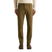 Olive green jeckerson men trousers with reinforced patch pockets and classic five-pocket design front view