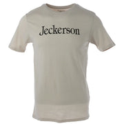 Jeckerson men’s beige cotton t-shirt with black jeckerson lettering across the chest in slim fit style