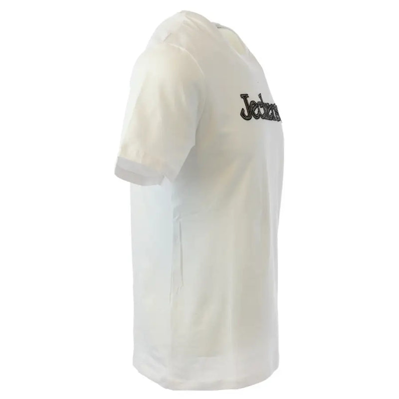 Jeckerson men’s slim fit white short-sleeved t-shirt with black jckns embroidery on the chest