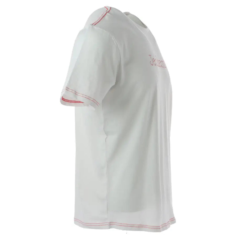 Jeckerson mens white slim fit t-shirt with red stitching along neckline sleeve hems and bottom hem