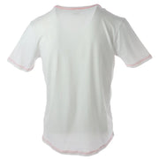 Jeckerson men’s white slim fit cotton t-shirt with subtle pink stitching along neckline sleeve and bottom hem