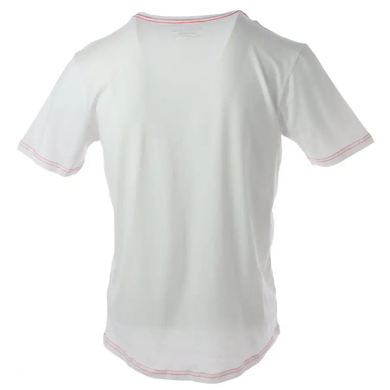 Jeckerson men’s white slim fit cotton t-shirt with subtle pink stitching along neckline sleeve and bottom hem