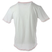 Jeckerson men’s white slim fit cotton t-shirt with subtle pink stitching along neckline sleeve and bottom hem