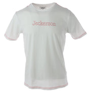 Jeckerson men’s white slim fit cotton t-shirt with pink embroidered logo and matching pink trim details