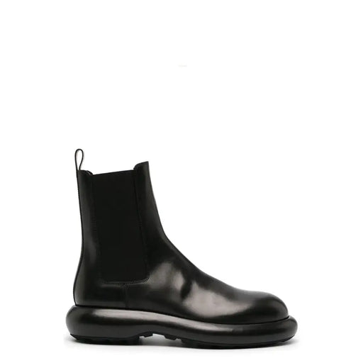 Jil Sander Herren Chelsea-Stiefelette aus schwarzem Leder mit dicker, glänzender Sohle und elastischen Seiteneinsätzen, Herbst-Winter-Kollektion