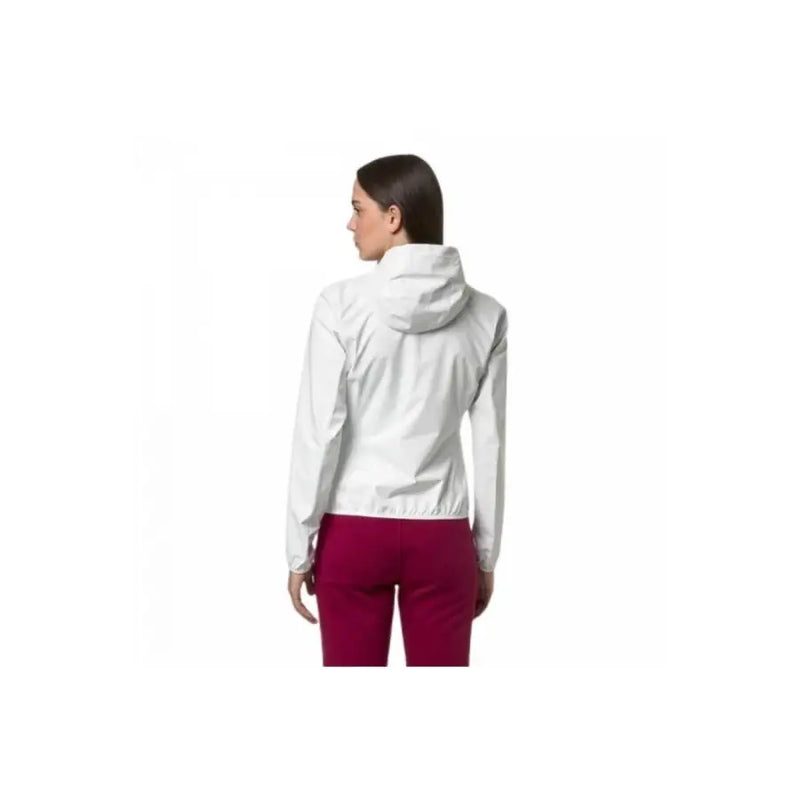 K-way women white hooded jacket with sleek lightweight design and subtle seam detailing for spring summer use