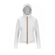 K-way women white hooded jacket with gold-toned zipper and patterned interior lining for spring summer wear