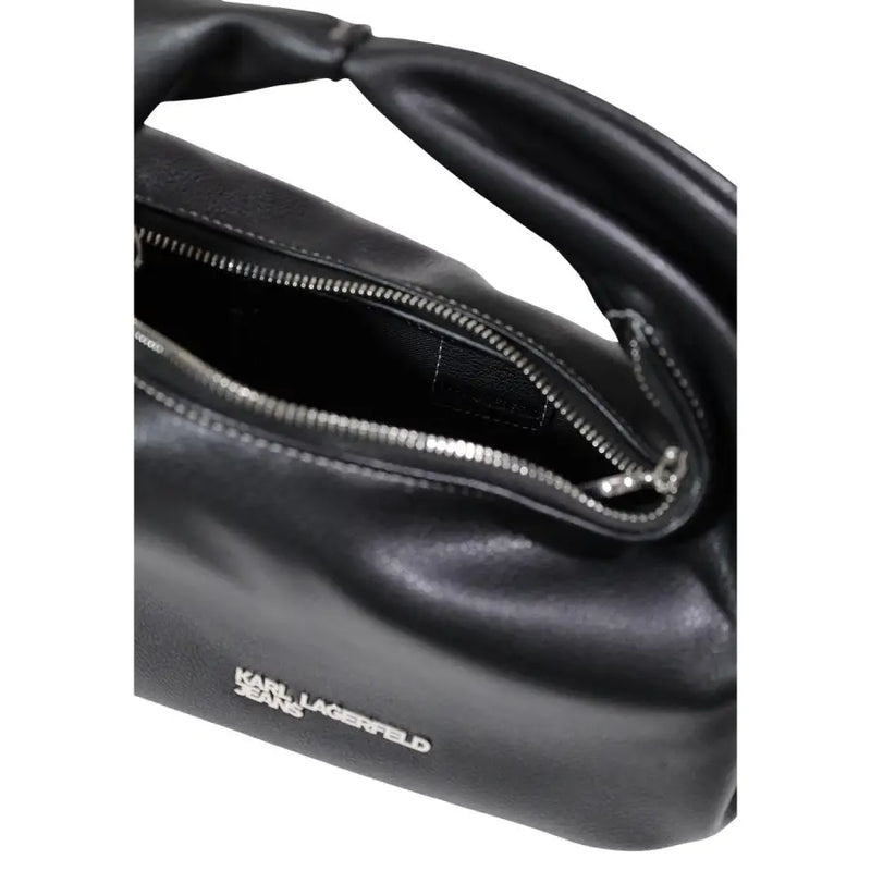 Karl lagerfeld black polyurethane handbag with zip pockets and twisted handle made of black leather