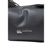 Karl Lagerfeld black polyurethane handbag with textured leather surface and silver-tone logo plaque with zip pockets