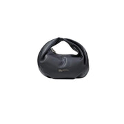 Karl Lagerfeld black leather handbag with soft rounded shape top handle and zip pockets for organized storage