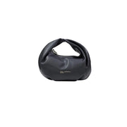 Karl Lagerfeld black leather handbag with soft rounded shape top handle and zip pockets for organized storage