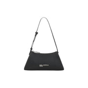 Karl Lagerfeld black polyurethane shoulder bag with sleek minimalist design and silver-tone hardware with inside pockets